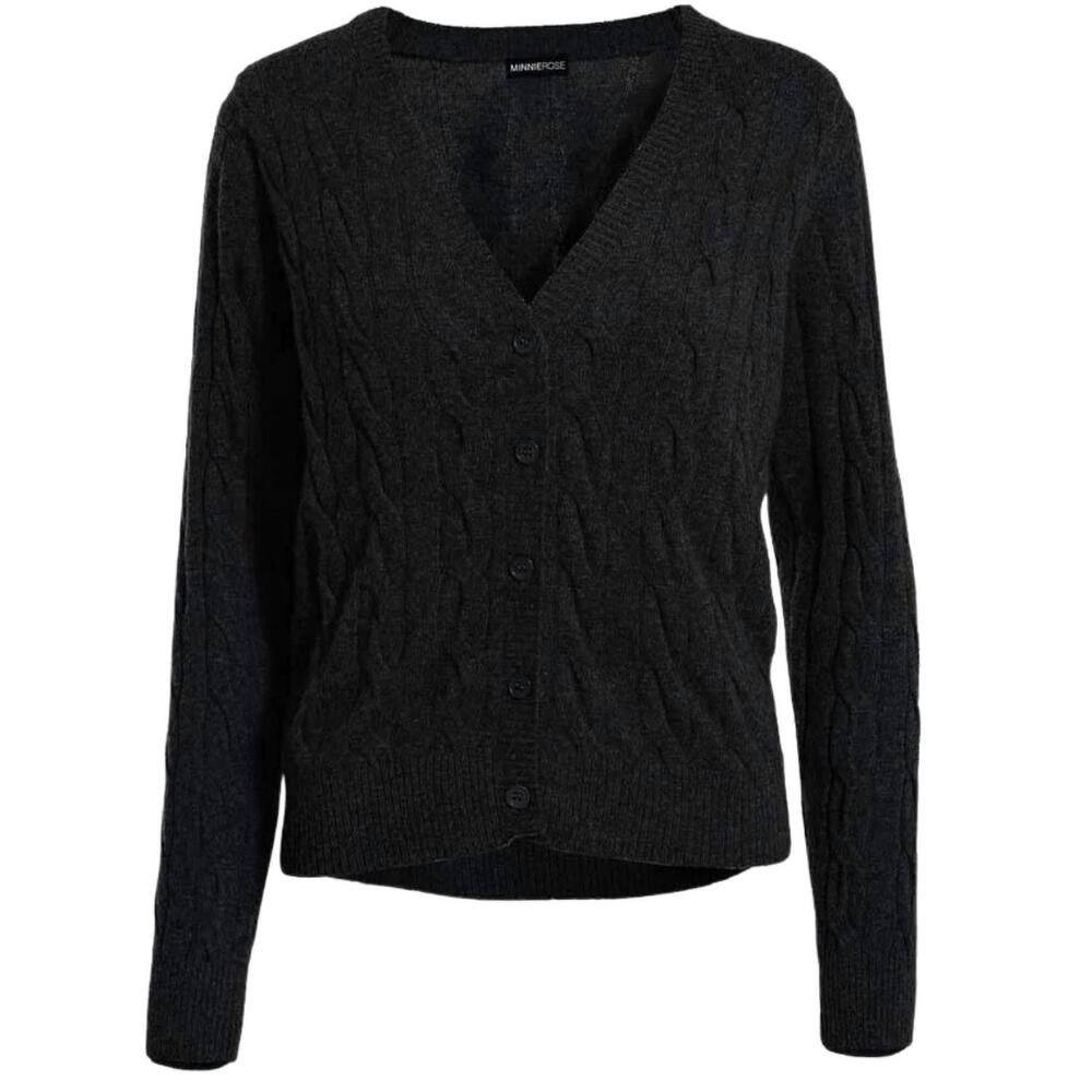 NEW MINNIE ROSE women's cable knit cardigan in black